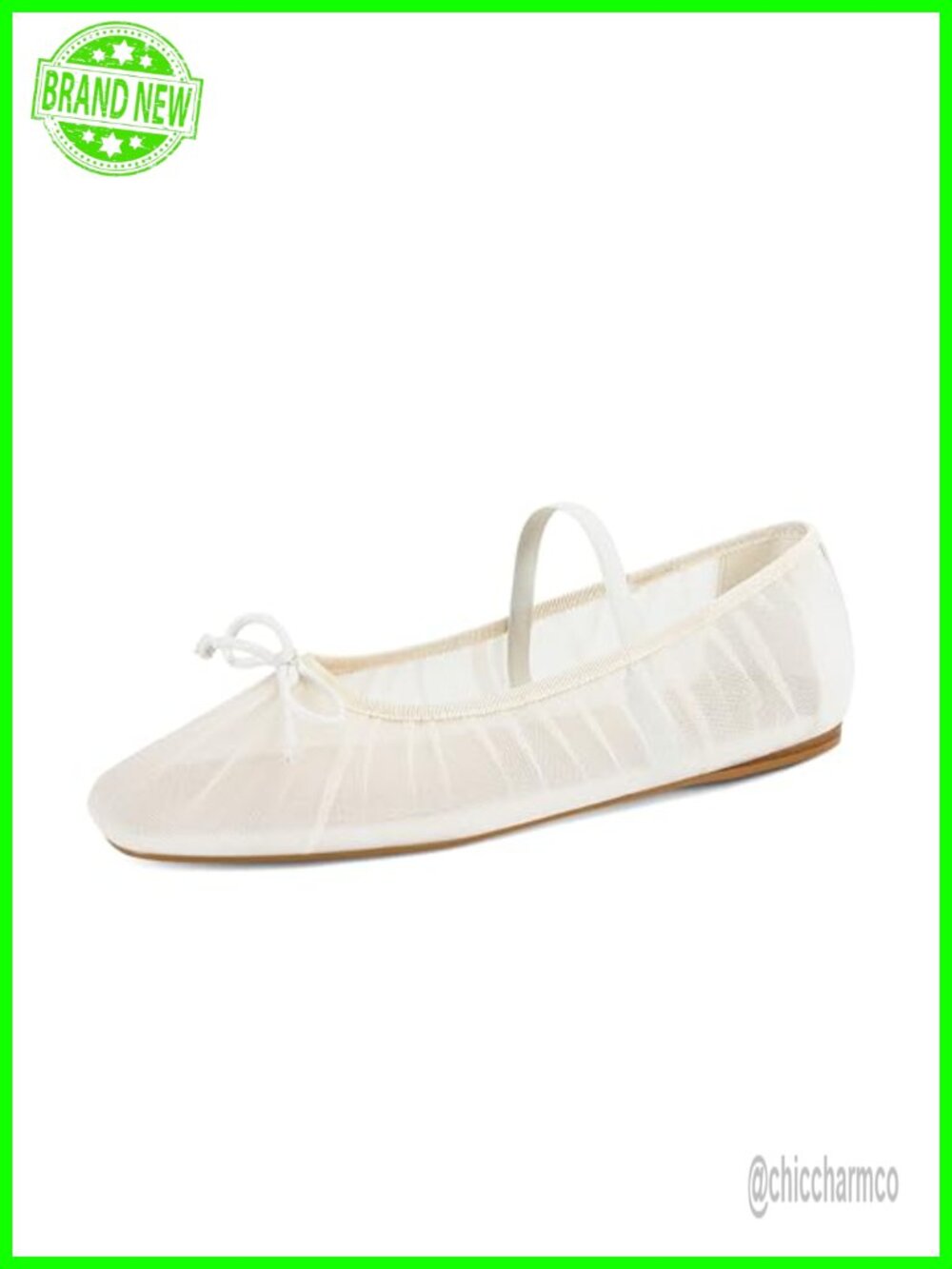 STALOV Mesh Ballet Flats Square Toe Mary Jane Bow Tulle Women's Casual Dress